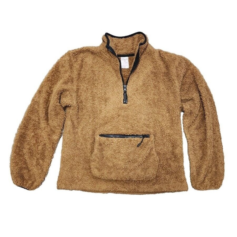 1/4 Zip Plush Pullover Sweater Womens Size Small Brown Bear Long Sleeve